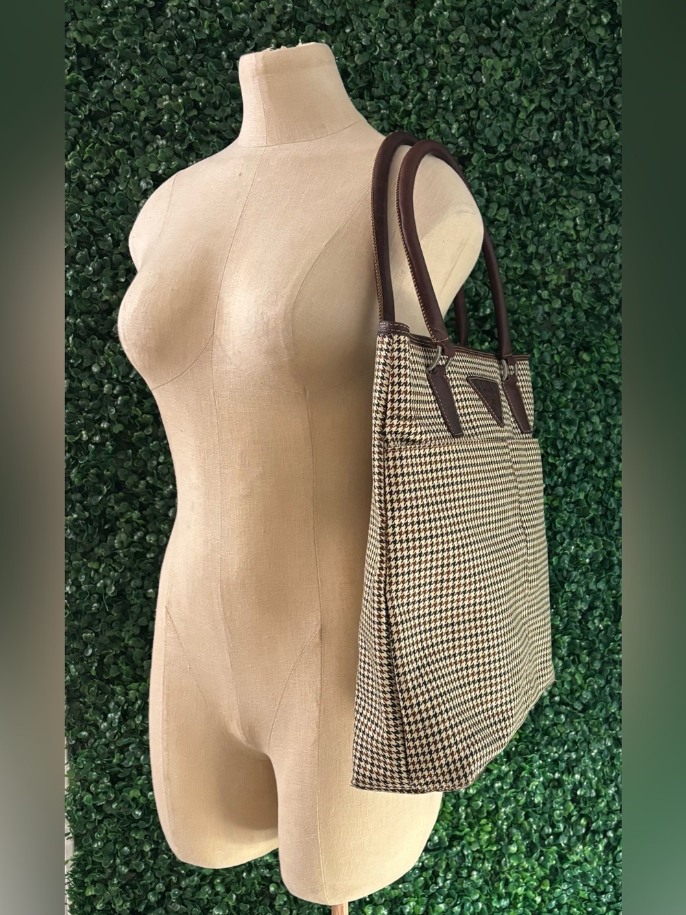 SDIAN Collection Houndstooth Plaid Structured Tote Bag Brown Cream Y2K